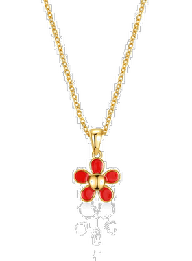 自营 geneviveGa 14k 镀金红色珐琅盛开花朵分层项链 - 红色 美国