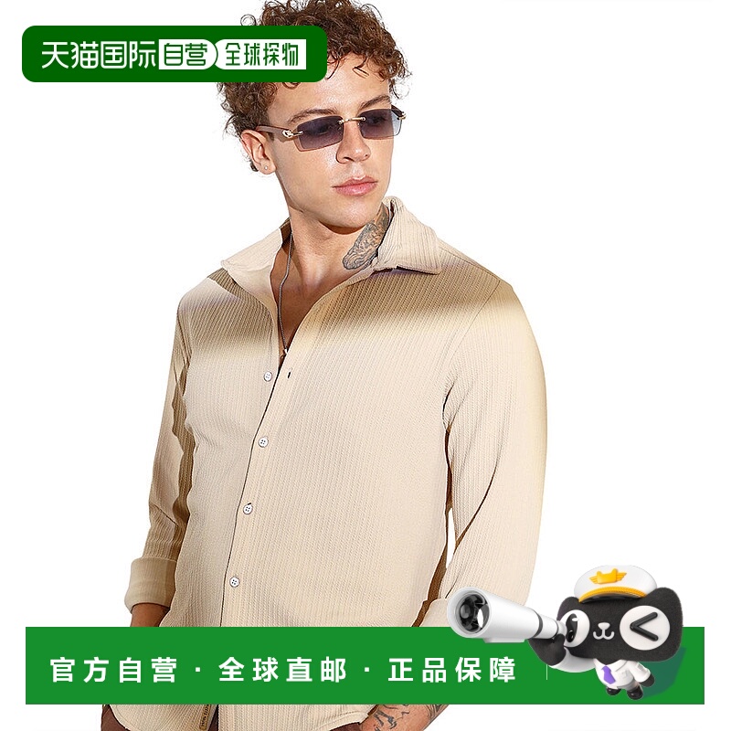 自营campus sutraMen's Butter Yellow Stripe-Creased Shirt - y