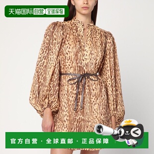 1h可退 香港直邮潮奢 ZIMMERMANN 女士 豹纹短款亚麻连衣裙 4593D