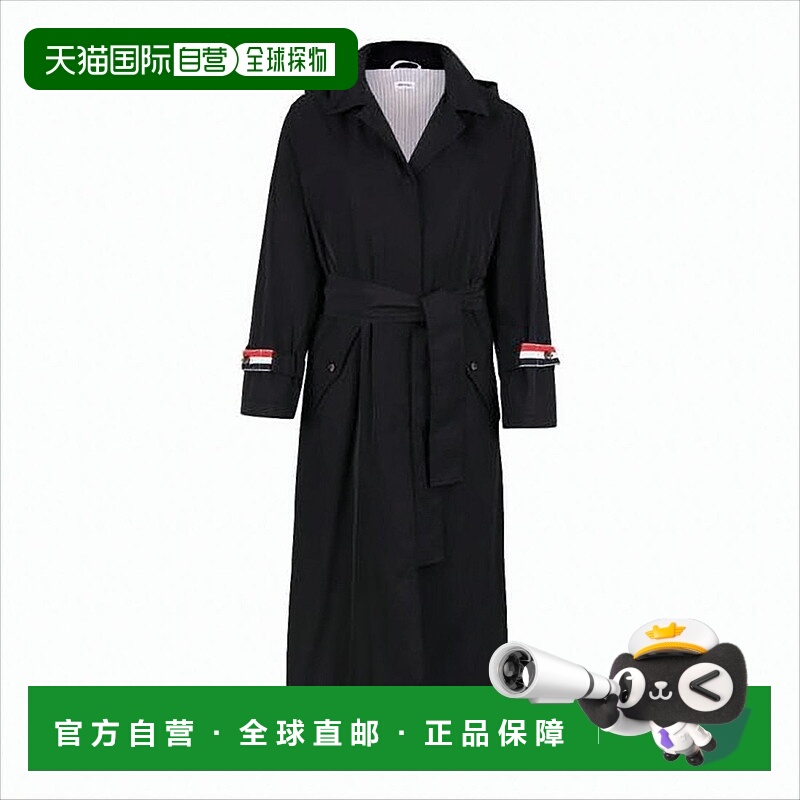 自营thom browneClassic Black Trench Coat With Belted Waist A
