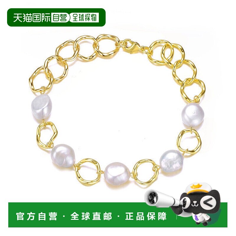 自营 genevive纯银正品淡水珍珠链式手链 - 金色/ 8 英寸 美国奥