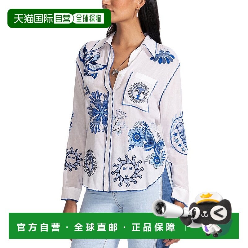 自营 johnny was约翰尼是娇小的口袋宽松衬衫-蓝色 美国奥莱直发