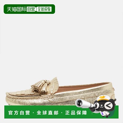 自营Tod's Gold Leather Tassel Bow Fringe Driver Loafers - go