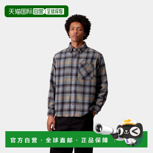 自营欧洲直邮Carhartt WIP Dern男士灰蓝紫/浅咖棕涤纶带胸袋长袖