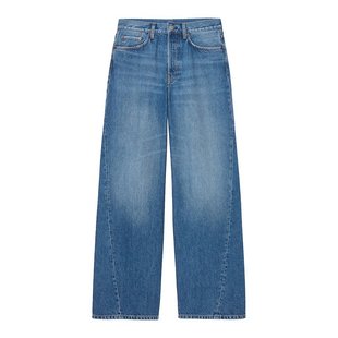 COS 24新款 女士蓝色棉质水洗纹理休闲低腰直筒牛仔裤