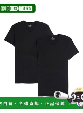 自营 Psycho Bunny 男式内衣 V 领 T 恤黑色 2 件装 B6U905ARCS-B