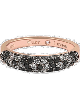 自营 Suzy Levian 花卉黑白方晶锆石玫瑰纯银半戒 - 黑色 美国奥