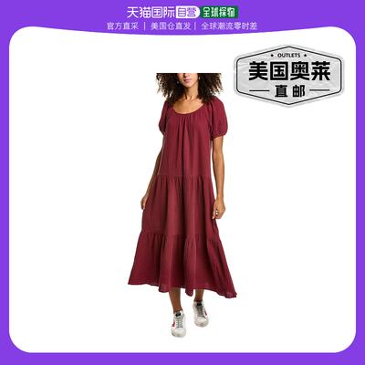 Socialite Puff Sleeve Tie-Back Midi Dress - red 【美国奥莱】