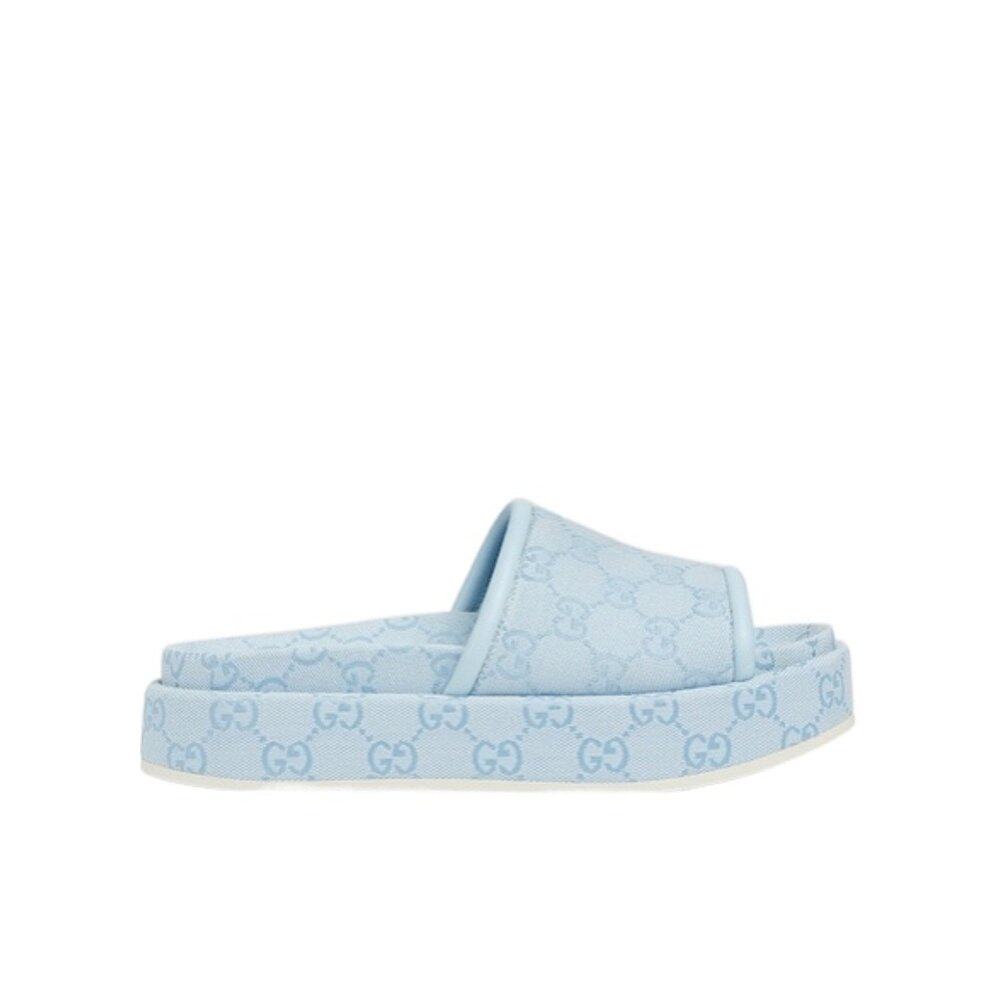 GUCCI 女士凉鞋 816797FAD9D4952 SS2025 蓝色 GG 厚底拖鞋