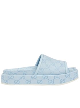 GUCCI 女士凉鞋 816797FAD9D4952 SS2025 蓝色 GG 厚底拖鞋