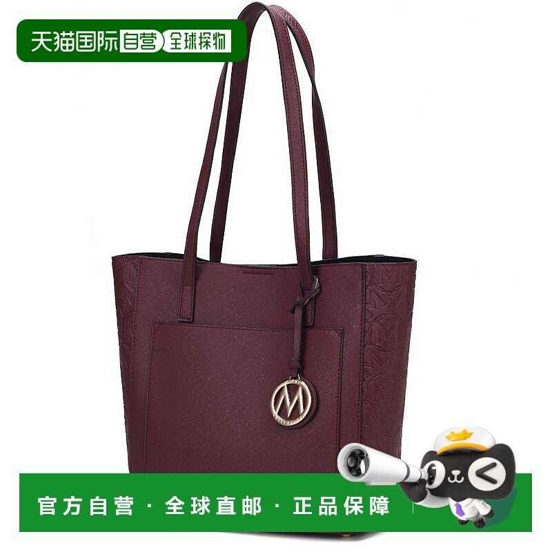 自营 mia k collectionLea Tote 纯素皮革手提包 酒红色 美国奥莱