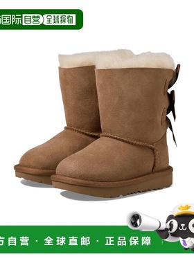 自营 UGG Kids|Bailey 纽扣蝴蝶结雪地靴女鞋透气麂皮羊毛保暖