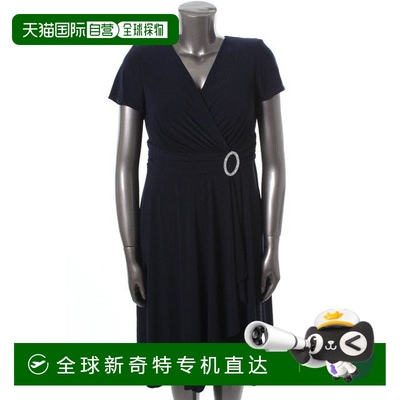 自营 r&m richardsPlus 女式哑光平纹针织短袖鸡尾酒会礼服 - 海