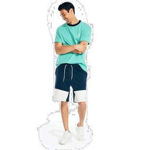 自营 Nautica诺帝卡男士T恤衬衫绿色棉质圆领短袖宽松  美国奥莱