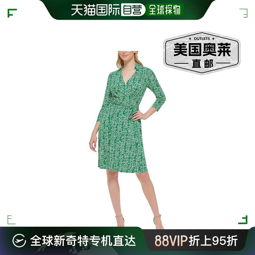 jessica howardPetites女士 Printed Mini Wrap Dress green【