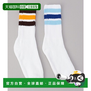 1h可退 日本直邮Railroad Sock 女士两双装棉质中筒袜 7680448012