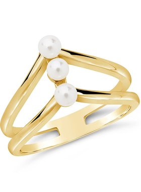 sterling forever【美国奥莱】直发 纯银三重珍珠叠环 - 金