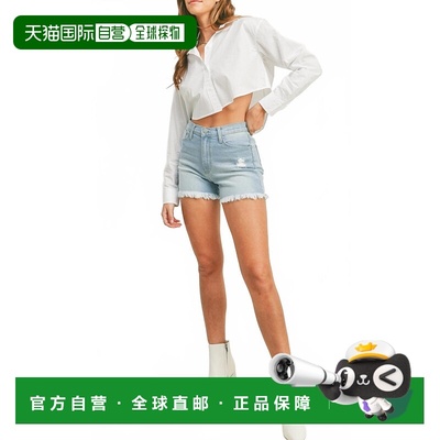 自营just black denimHigh Rise Distressed Hem Shorts In Blue