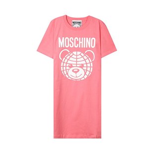 MOSCHINO莫斯奇诺女士长款 T恤地球熊图案粉色38码 短袖