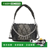 Charm 哑光银色金属链带 香港直邮DIESEL 绗缝牛仔布 手提单肩