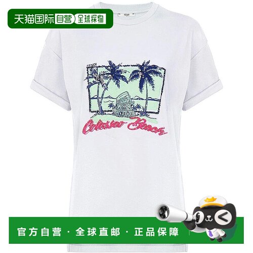 香港直邮FENDI 女士T恤 FS7011A3BPF0ZNM SS2018 白色 Colosseo B