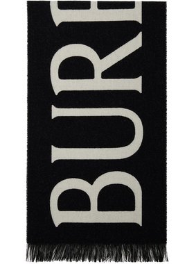 潮奢 Burberry 巴宝莉 女士 黑色 & 灰白色 Text 围巾 8109563