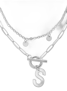 adornia耐锈镀银五彩纸屑和回形针分层字母开关项链 - silver-s