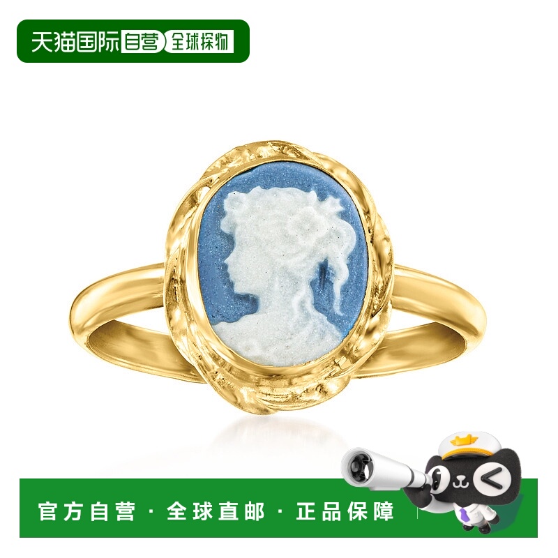 自营Ross-Simons 18kt 金镀在纯银上意大利蓝瓷浮雕浮雕戒指 - 黄