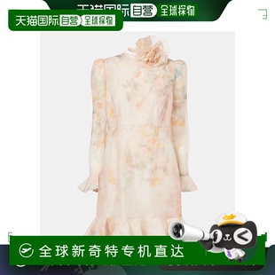 香港直邮ZIMMERMANN 001327 女士 褶皱花朵亚麻真丝迷你连衣裙