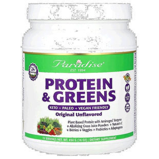 香港直邮Paradise Herbs,蛋白质和绿色食品，原味，16 盎司（454