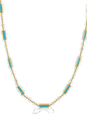 自营 sabrina14K 金站条形绿松石项链可调节 16-18 英寸 - 黄金