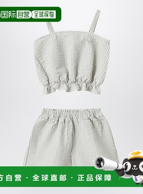 1h可退 香港直邮潮奢 il gufo 女童 Granite-coloured 绉条纹套装