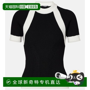 香港直邮Balmain 女士 1h可退 巴尔曼 舒 罗纹针织上衣 black黑色
