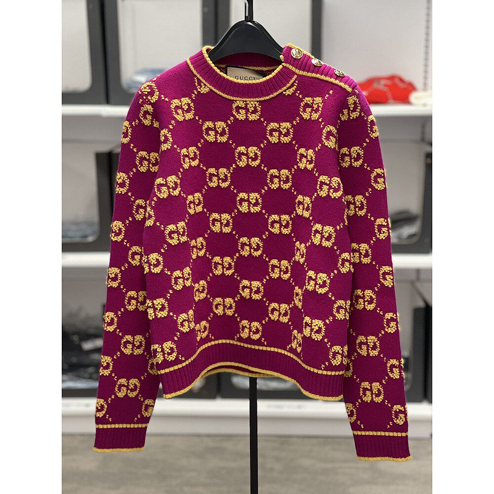 Gucci logo针织羊毛毛衣 718631XKCNA