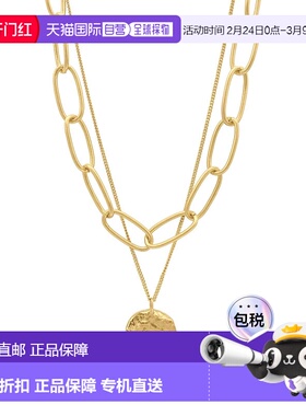 自营 adornia14k 镀金椭圆形链条和硬币吊坠多层项链 - 金色 美国