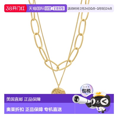 自营 adornia14k 镀金椭圆形链条和硬币吊坠多层项链 - 金色 美国