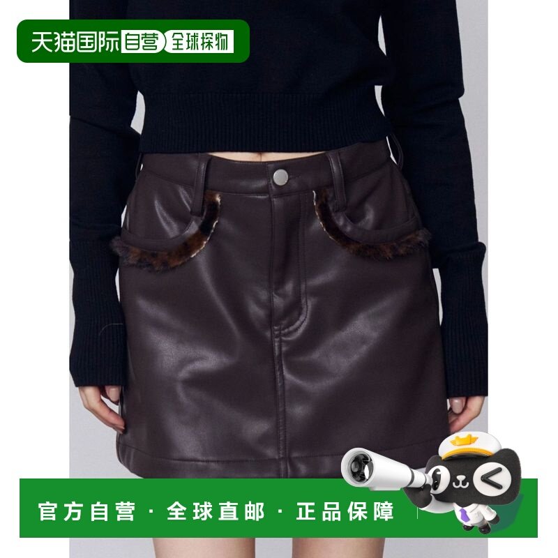 日本直邮EMODA 女装 合皮拼接仿毛领迷你裙 半拉链设计 042560851