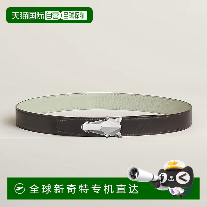 1h可退 欧洲直邮Hermes/爱马仕 男士乌木色/雪灰色小牛皮腰带32mm