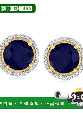自营 ross-simons罗斯-西蒙斯蓝宝石和 . 18kt 金钻石耳环 蓝色