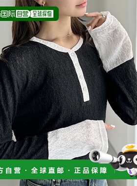 1h可退 日本直邮mily bilet 女装 蕾丝拼接配色袖亨利领长袖T恤 m