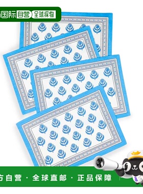 自营tiramisuBlue Blooms Block Print Cotton Placemats - blue