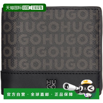 1h可退 香港直邮潮奢 boss 雨果 男士 黑色 Stacked-Logo 钱包 50