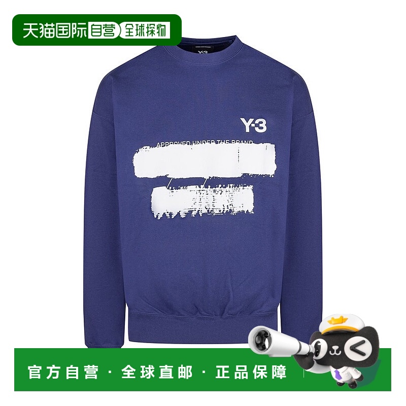 1h可退 香港直邮Y-3 男士 圖案印花圓領運動衫 JM3232DKBLUE