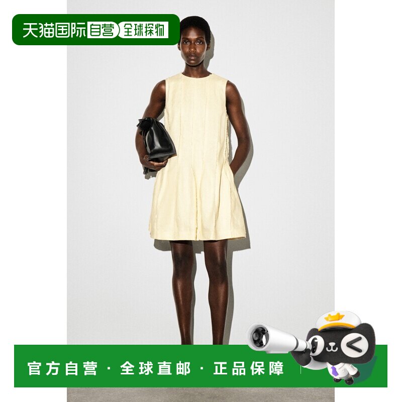 自营欧洲直邮COS 女士黄色亚麻雕塑感褶皱短款连衣裙图片