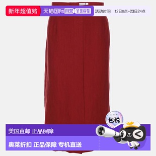 自营Marina Rinaldi Red Linen Straight Midi Skirt - red 美国
