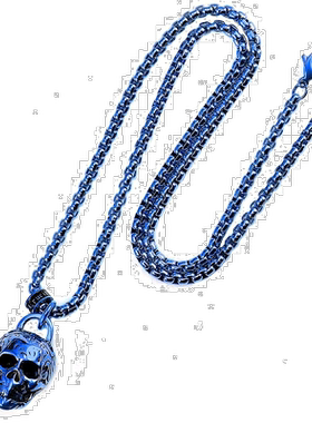 自营 crucible坩埚洛杉矶蓝色不锈钢 25 毫米骷髅项链配 24 英寸
