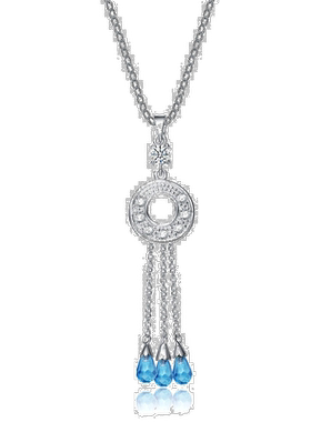 自营 geneviveGv 纯银白色和浅蓝色方晶锆石吊坠 - 蓝色 美国奥莱