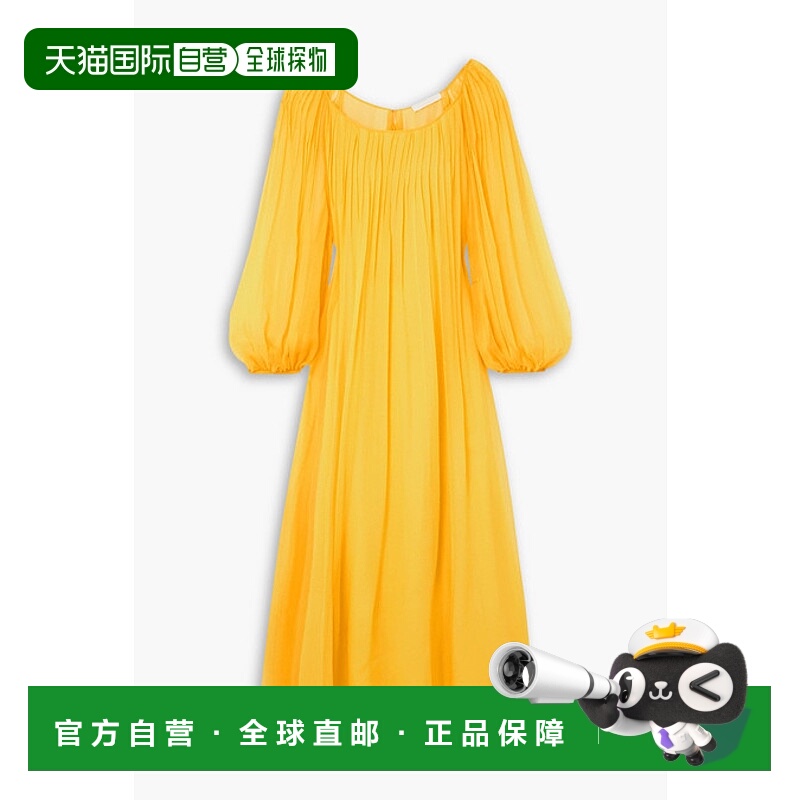 1h可退 香港直邮潮奢 Chloe 蔻依 女士 褶裥真丝雪纺长款连衣裙 C