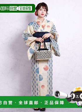 1h可退 日本直邮utatane 女士浴衣三件套 紺色麻叶和球形图案 纯
