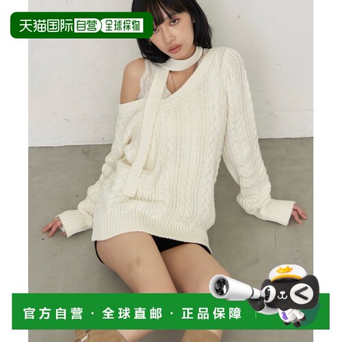 WHO'S WHO gallery 女装 V领绞花针织衫配领结设计 WWZ1062305A00